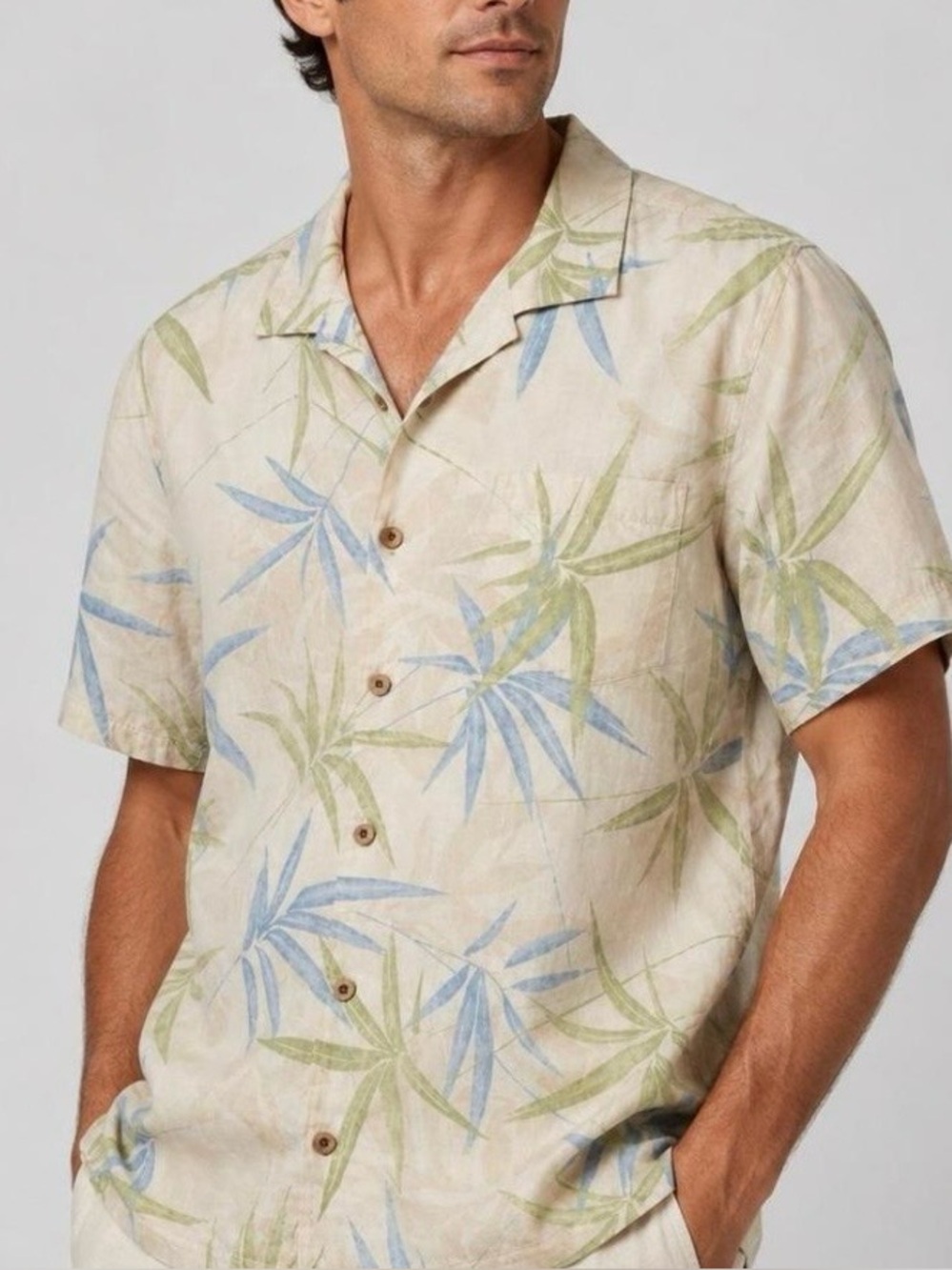 Tommy Bahama 100% Silk Bamboo Leaf Hawaiian Button Down Camp Shirt